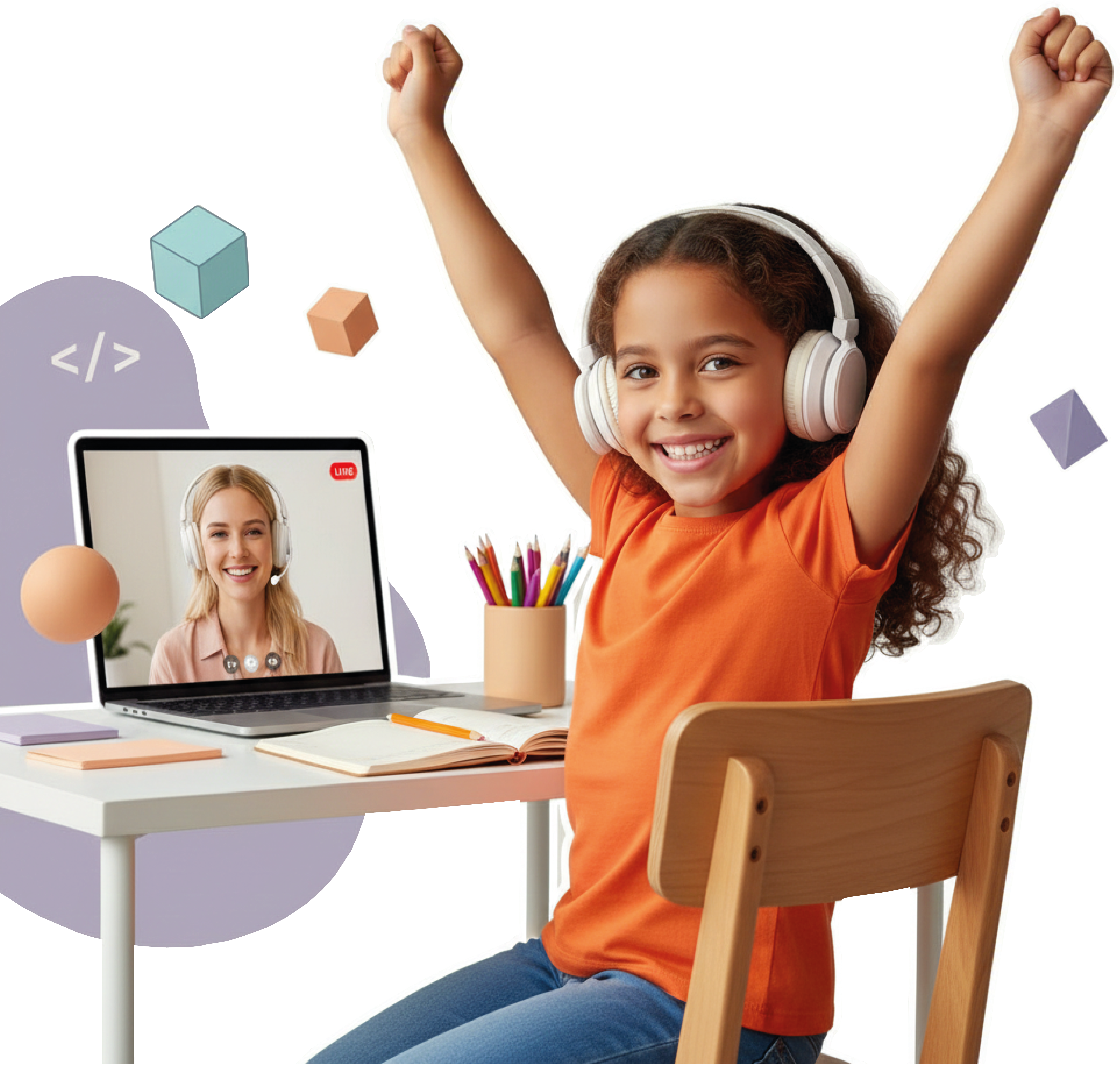 Niña aprendiendo online
